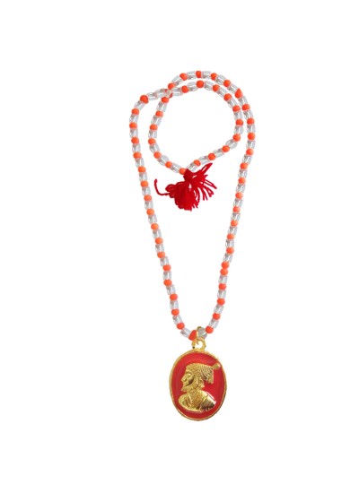 Yoga Energy Medication Coral Crystal With Chhatrapati Shivaji Maharaj Pendant Necklace Mala For Men